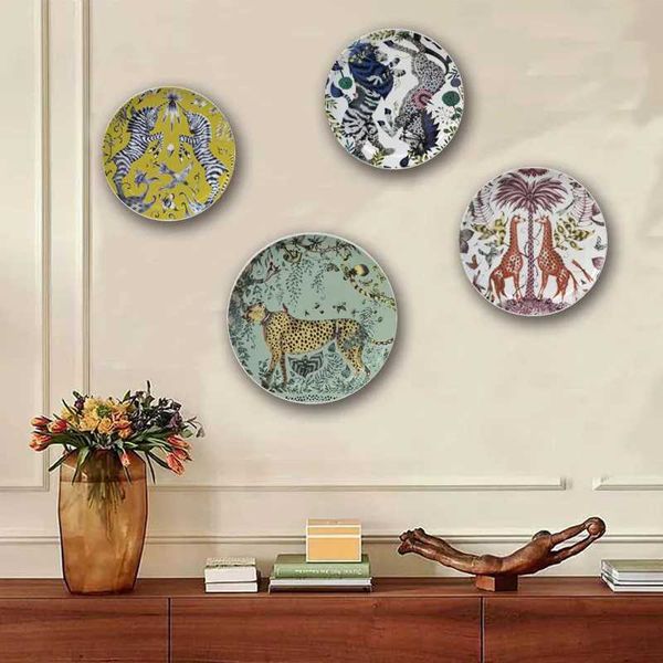 Dishes Plates Animal Ceramic Plate For Desk Display Leopard Lion Zebra Giraffe Decoration Dish Hanging Tray Home Living Room Background Wall