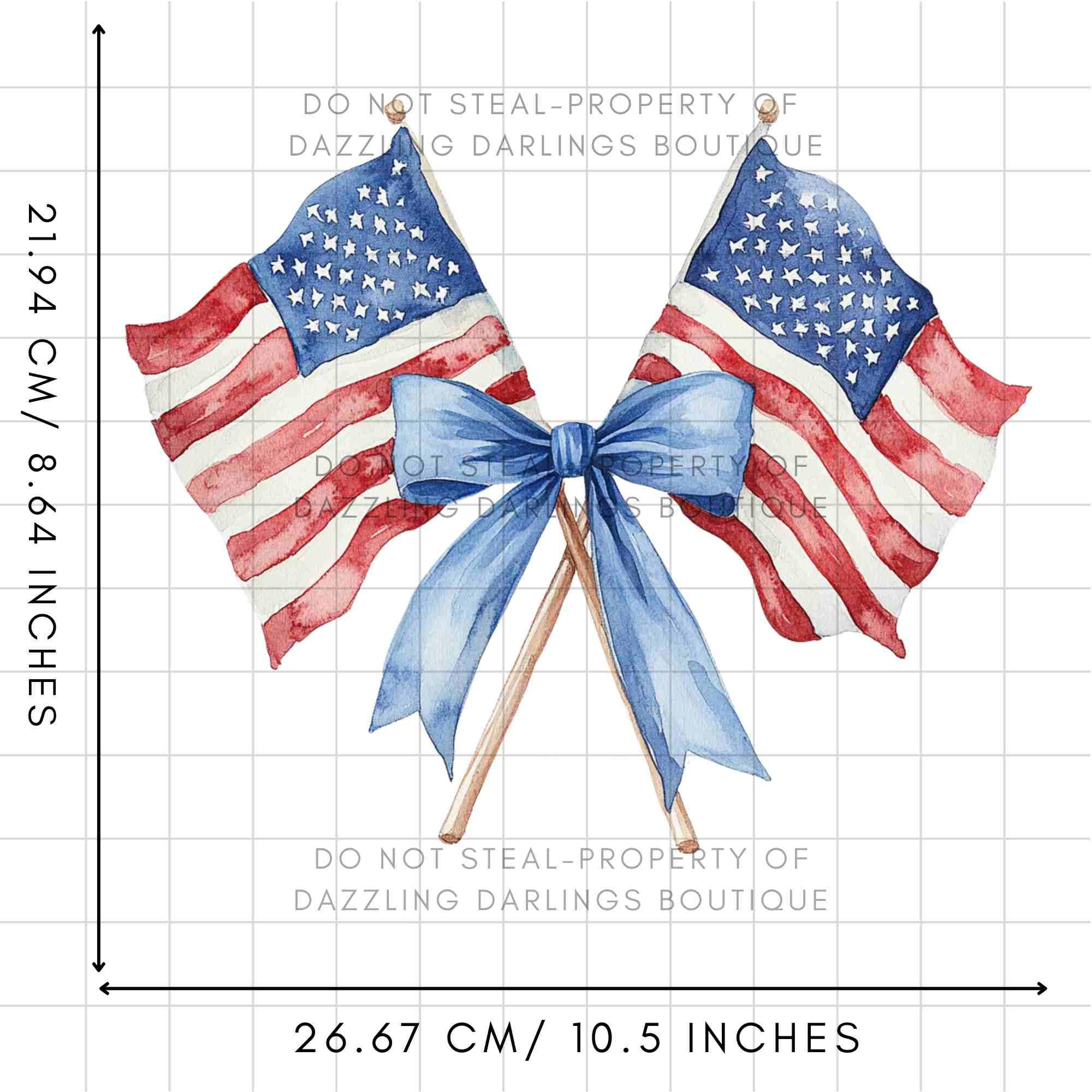 TEMU American Usa Flags With Coquette Bow Watercolor July 4th Heat Transfer- Direct To Film Transfer Dtf For T-shirts, Bags & Fabric Decor, Washable