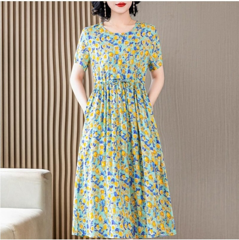(1297) New Cotton Silk Dress Fashionable and Stylish Big Swing Skirt