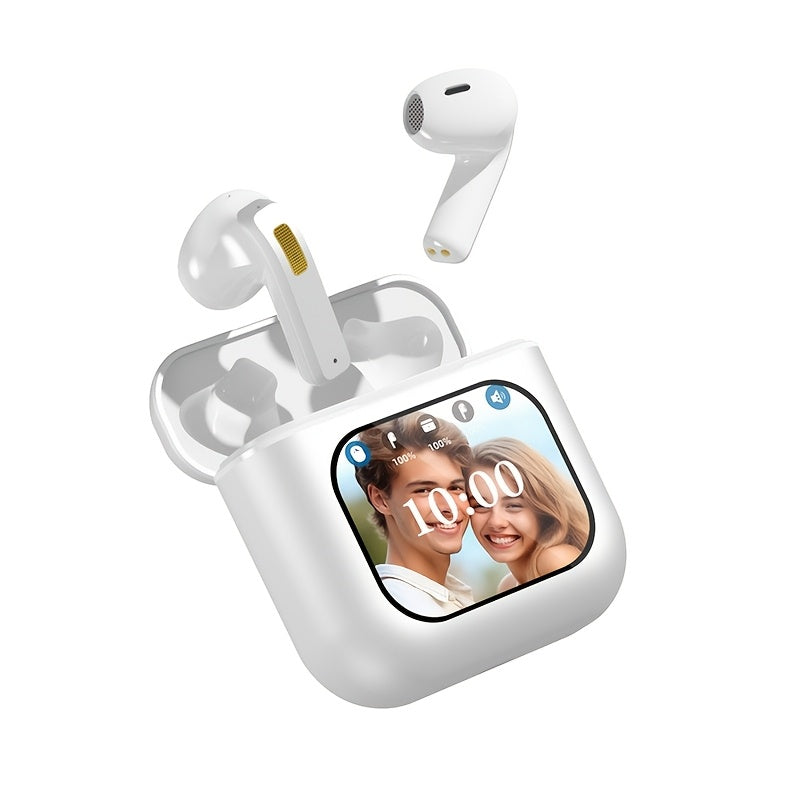 TEMU Tws Wireless Gaming Headset With Lcd Touch Screen Display, Enc Intelligent Noise Canceling Music Headset, 40 Hours Long For , Smartphones,