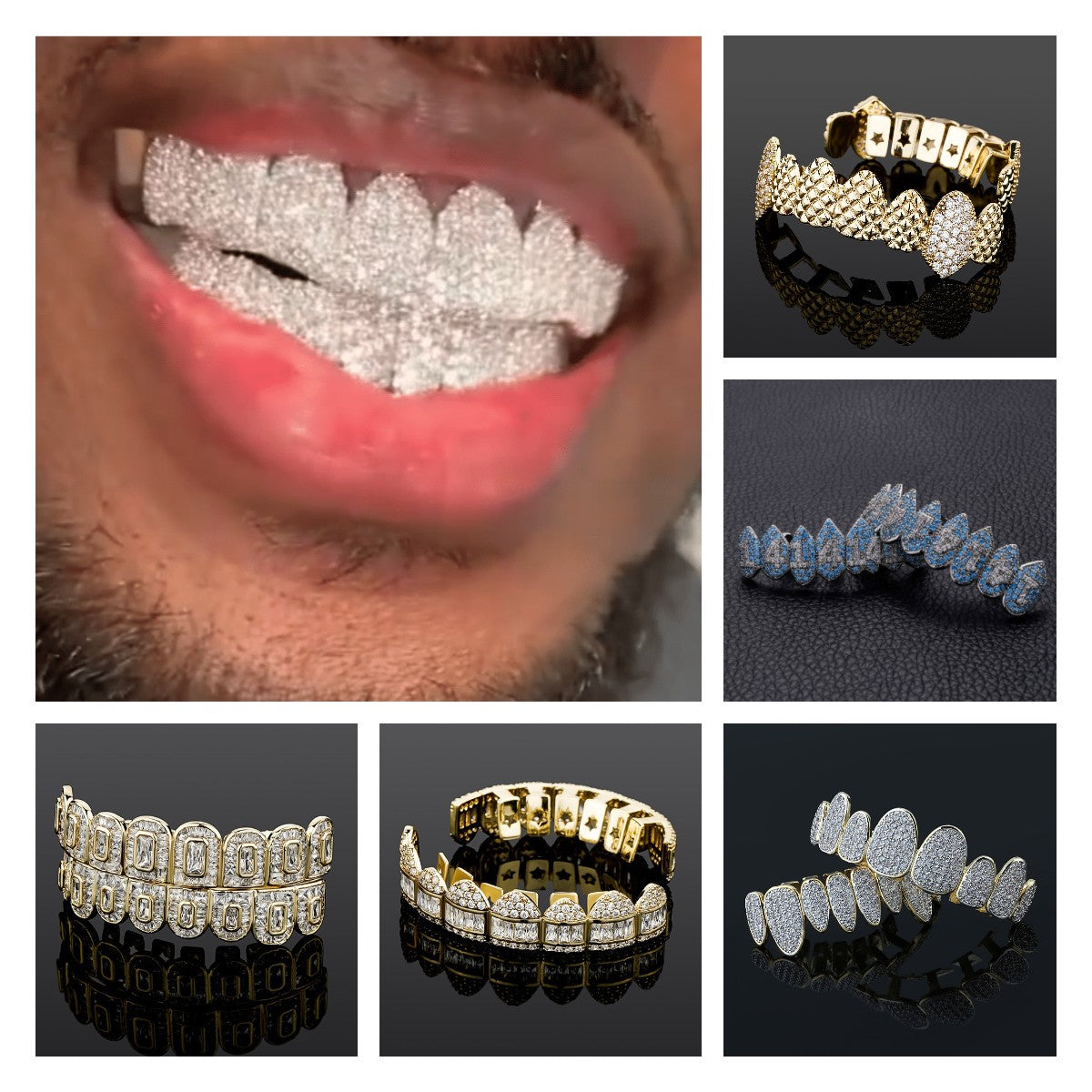 Iced Out Cubic Zircon Dental Grills Body Jewelry 18K Real Gold Punk Hip Hop Jesus Mouth Fang Grillz Brace Full Diamond Vampire Tooth Cap Cosplay Par