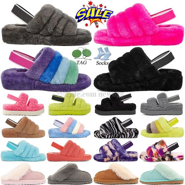 Designer Australia Fluff Yeah Slide Slippers Australian Slipper Womens Classic Fluffy Fur Flat Mules Disco Sandals Scuffette Pantoufles Size