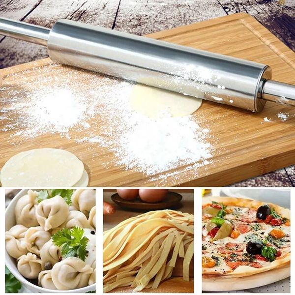 Stainless Steel Rolling Pin Nonstick Pastry Dough Roller Bake Pizza Noodles Dumpling Cookie Pie Making Baking Tools For Kitchen 241212
