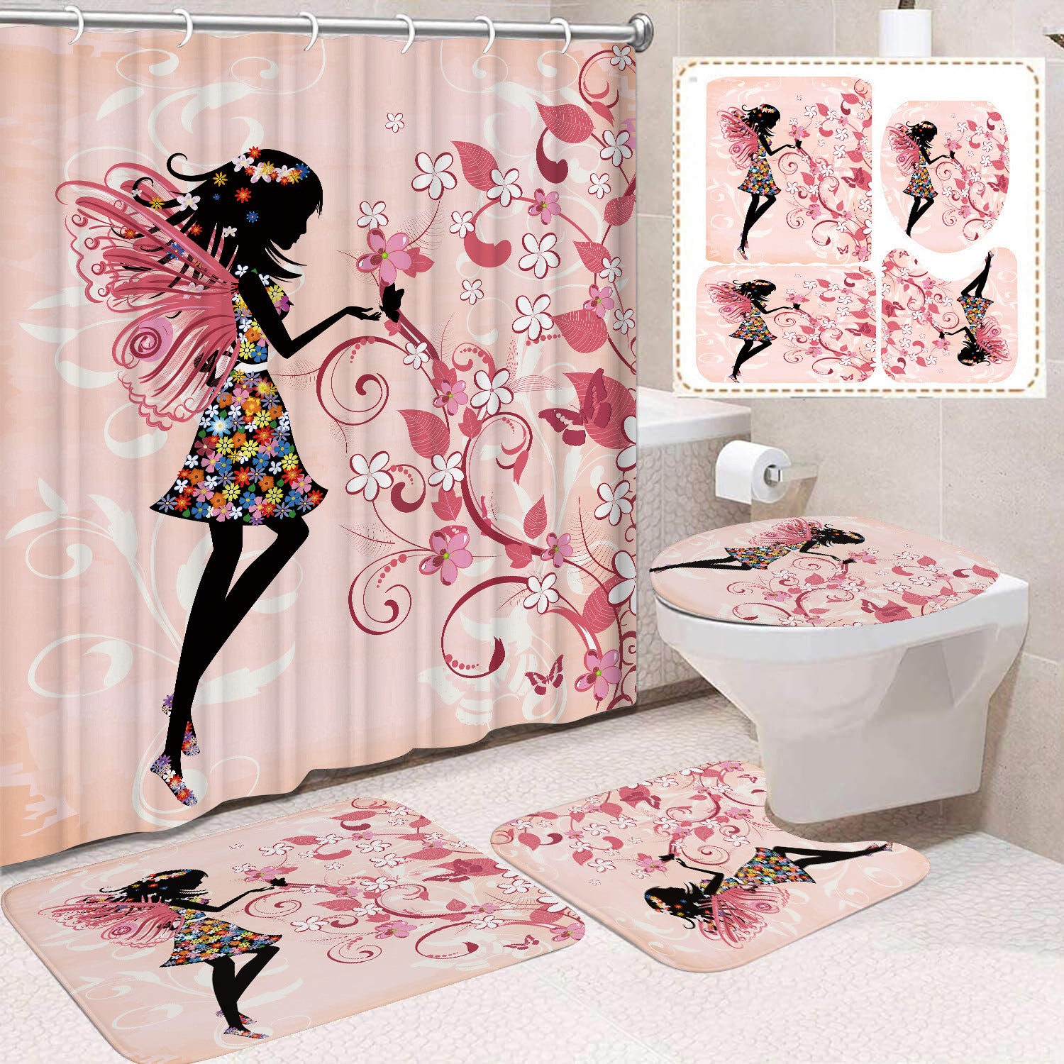 YL-37476 Shower Curtain African Girl Home Bathroom Decoration Curtain Toilet Floor Mat Toilet Non-slip Floor Mat