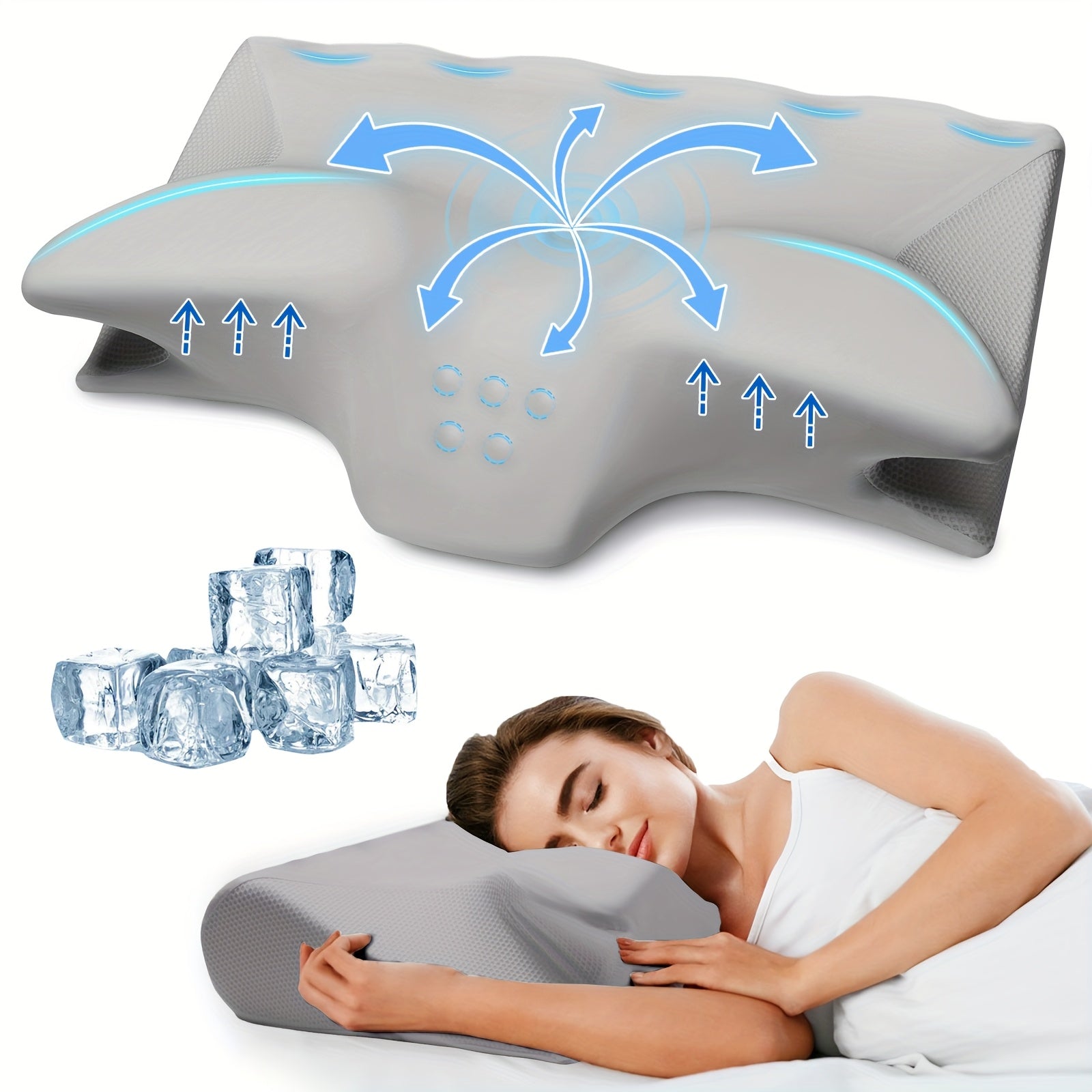 TEMU Cervical Pillow For Neck And Shoulder, Contour Pillow, Ergonomic Neck Support Pillow For Side Back Stomach Sleepers With Pillowcase