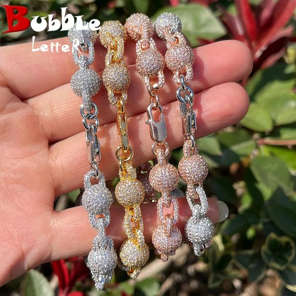 Bubble Letter Beads Bracelet for Men Iced Out Charms Prong Setting Cuban Link Gold Plated Hip Hop Fashion Jewelry 240814