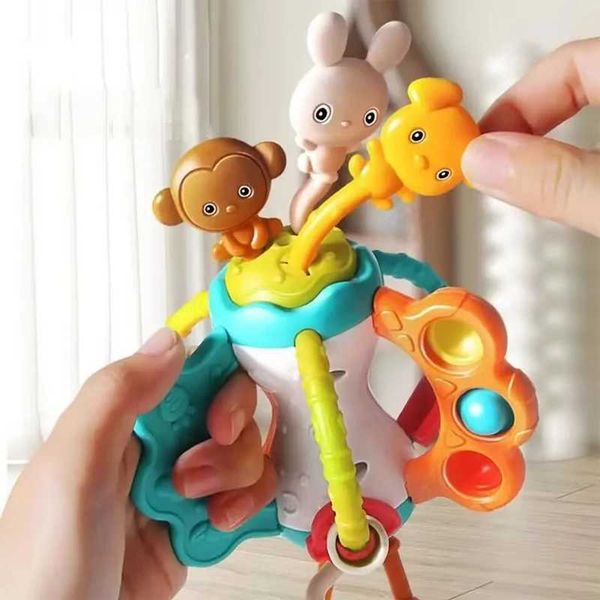 Development Rattle Teether Montessori Silicone Pull String Games Baby 1 Year Teething Toys For Babies 6 12 MonthsM240815