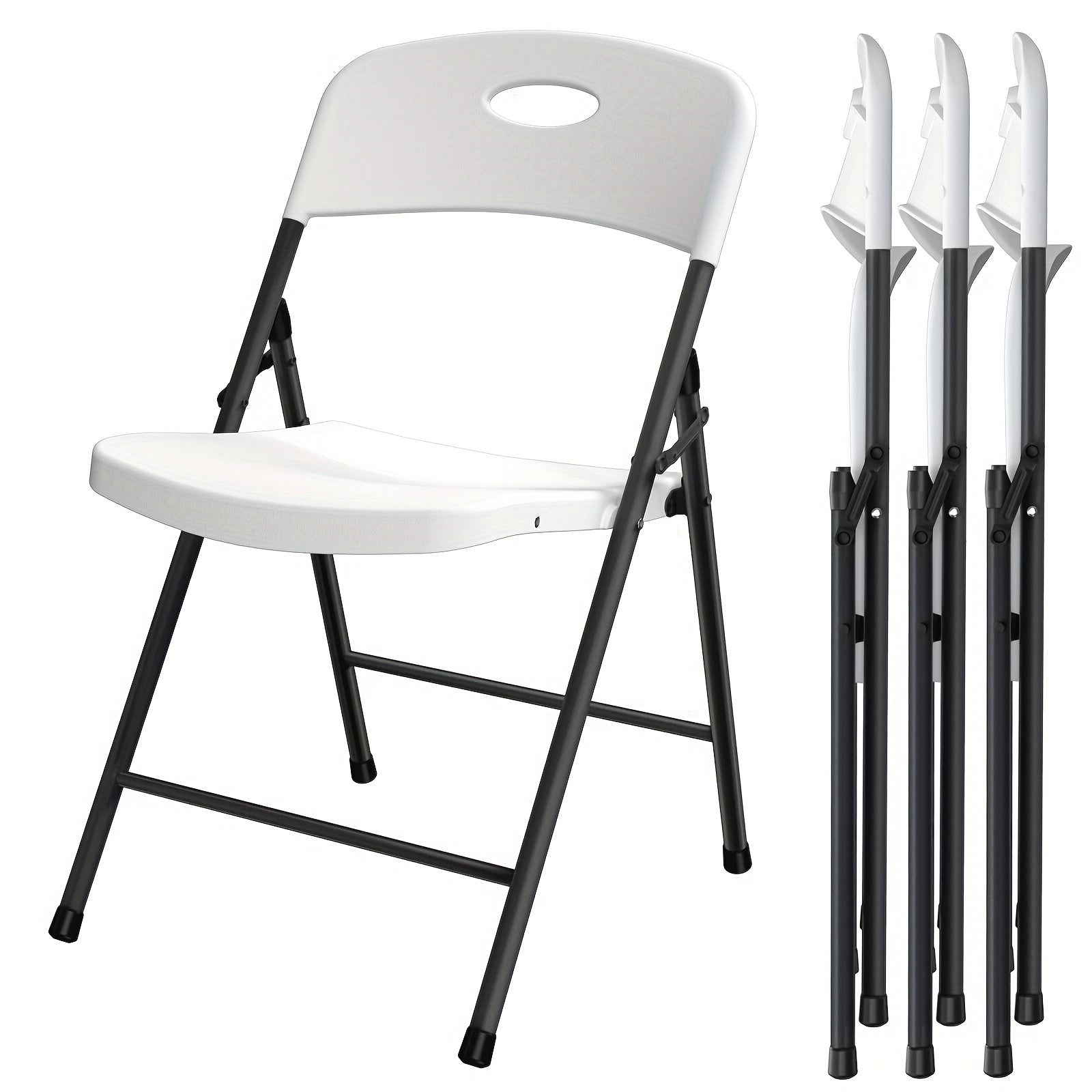 TEMU 4 Pack White Folding Chairs With , Stackable Plastic Folding Chairs For Outside, Indoor, Party, Wedding, Meeting Room, Patio And Garden, Weight