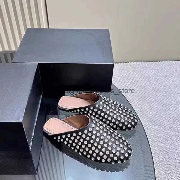 Slippers Round Wrap Toe Crystal Flat Women High Quality Bling Rhinestone Mules Summer Dress Walk Shoes Woman Q250116