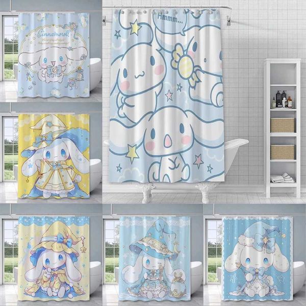 Cute cartoon C-Cinnamoroll shower curtains waterproof polyester fabric painted colored bathroom curtains with hooks W240808