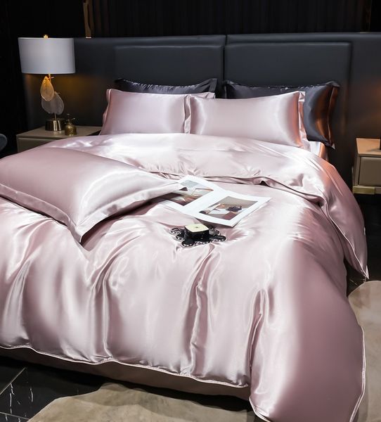 2x2.3M Luxury Satin Bedding Set 4pcs Charcoal Gray Silk-like Comforter for Elegant Bedroom