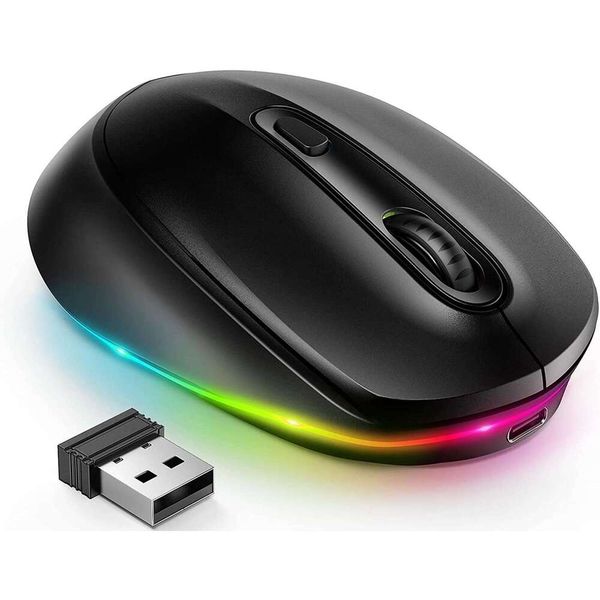 shanshi 2.4G Wireless Rechargeable RGB Mouse Small Cordless Mice with Quiet Click LED Rainbow Lights for PC Laptop
