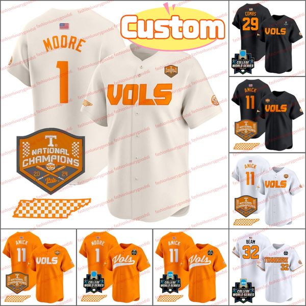 Drew Beam Jersey 32 Tennessee Volunteers 2024 World Series Baseball Orange Aaron Combs Billy Amick Blake Burke 25 Christian Moore 1 Butler 7