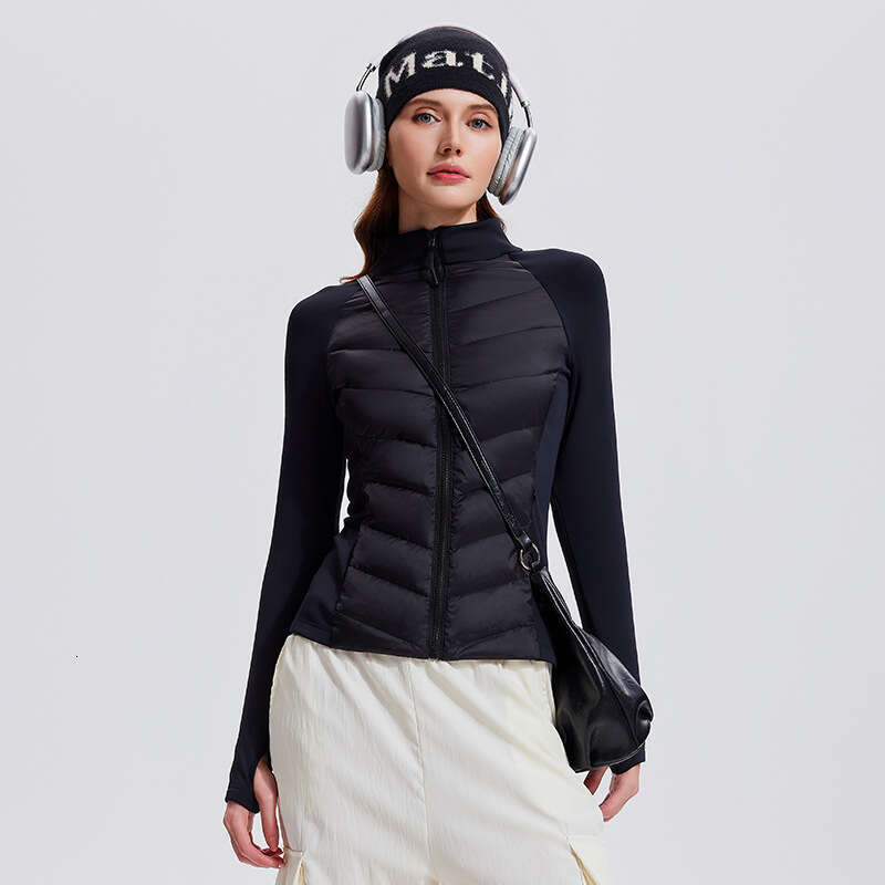 3-Proof Sports Down Jacket for Women, Outdoor Running, Windproof, Warm, Fitness Top, Lightweight, Slim Fit, Stand Collar, Ribbed Coat d9 01