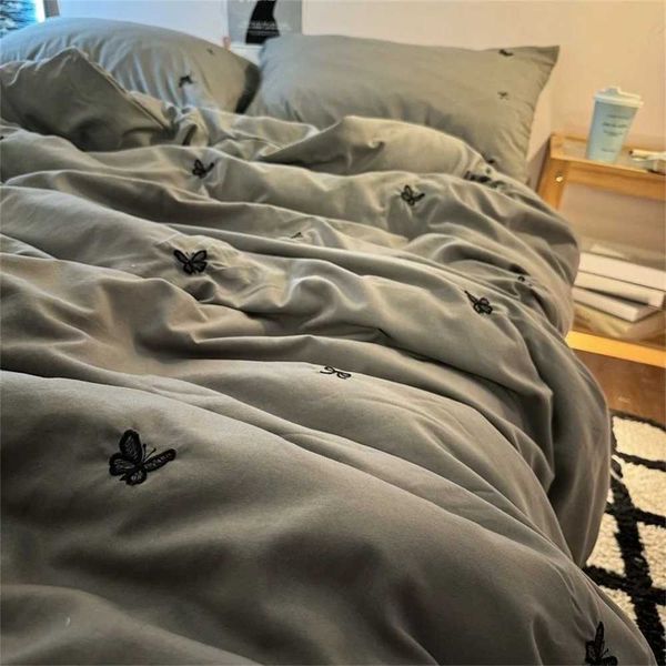 Ins Style Embroidered Butterfly Bedding Sheet Nordic Duvet Cover Set Home Luxury No Filling Bedding Set Comfortable BedspreadC241021