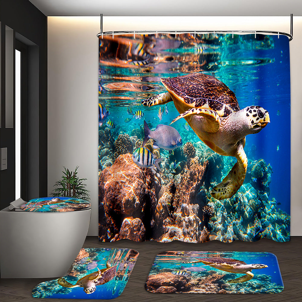 YL-37551 Hot selling digital printed shower curtain animal waterproof, mildew-proof and moisture-proof bathroom dry and wet separation curtain