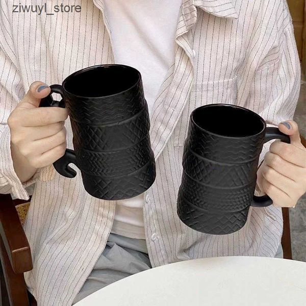 Mugs Creative cup large capacity ceramic cup innovative tire shaped cup office desk coffee breakfast tableware kitchen supplies L240910