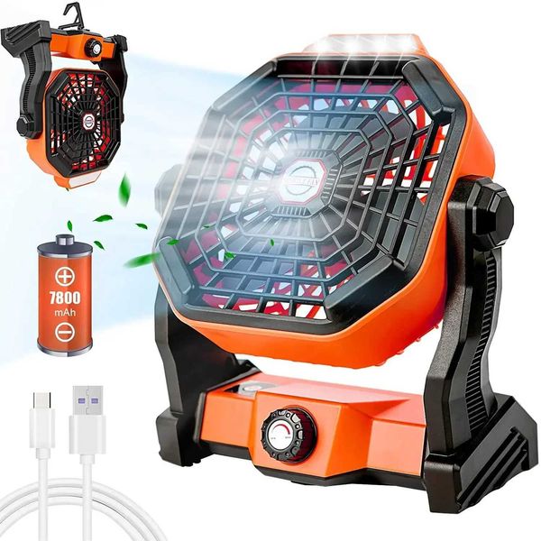 Electric Fans USB portable charging adjustable speed light camping fan with LED used for tent 7800mAh battery power supply H250112 EC32