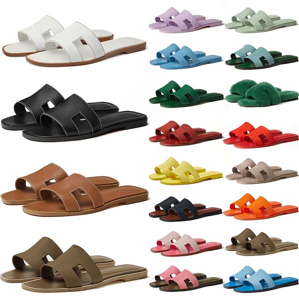 free shipping with dustbag designer sandals slippers slide womens black brown leather orange girl lady womens flat rubber daily outfit party