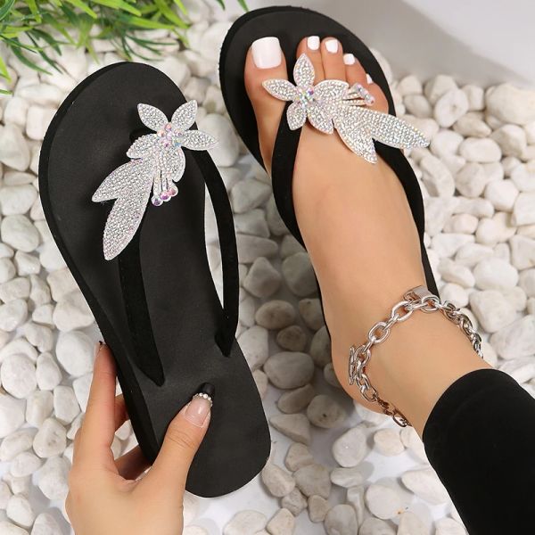 Women Summer Casual Crystal wer Open Toe Flip ps Wedge Slippers for Woman Outdoor Flat Sandals Beach Slides Shoes f234