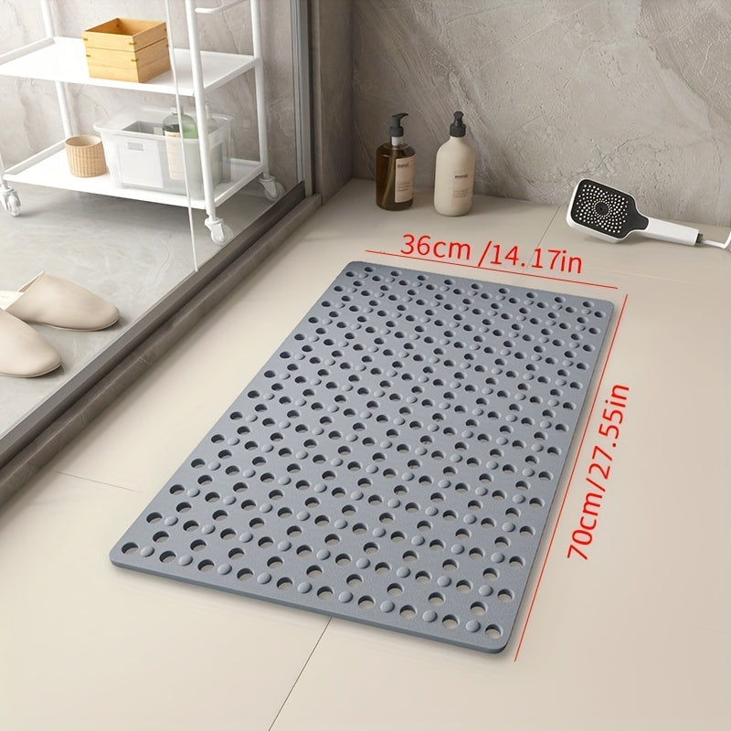TEMU Premium Bath Mat With Suction Cups - Non-slip, Quick-drying, Massage Rings & Round Hole Design For Grip - Showers, Bathtubs, And Hotel Bathrooms