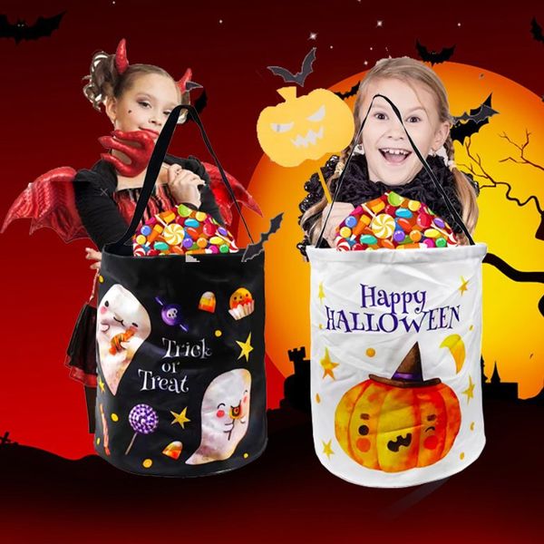 LED Light Trick Or Treat Bucket Pumpkin Candy Bags Collapsible Halloween For Thangiving Party Gift Basket