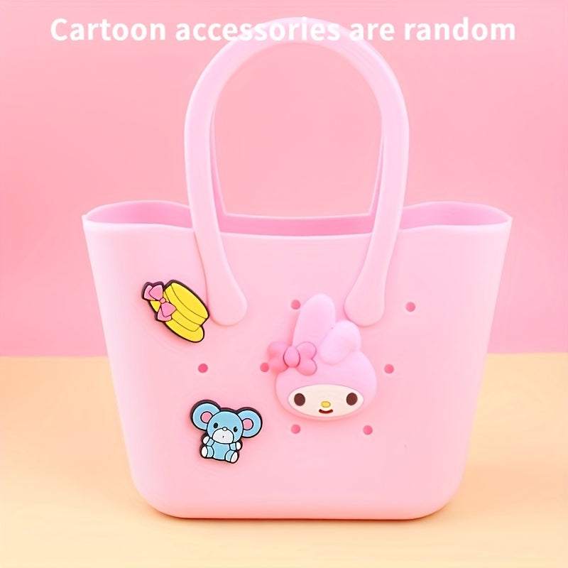 TEMU For Hello Kitty Silicone Tote Bags - Lightweight, Wet Wipe Clean, Unlined, Ring Tape, No Printing - Cute Summer With Candy-colored Handbags For