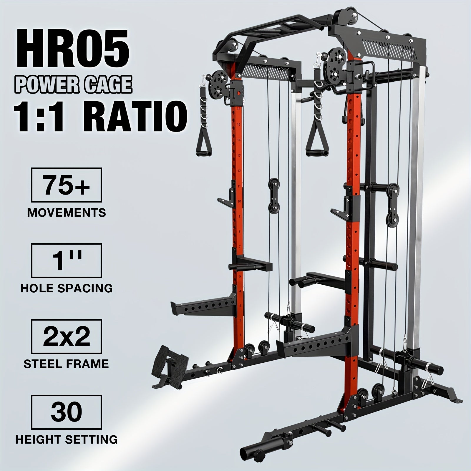 TEMU Power Rack Cage, Weight Rack With Dual Pulley Cable Crossover Machine, Squat Rack With J Hooks, Dip Bars And For Home Gym (red)