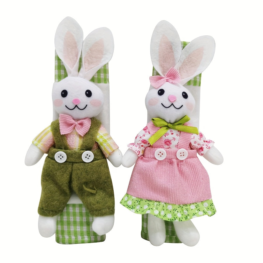 TEMU 2pcs Bunny Refrigerator Handle Covers] 2pcs Classic Polyester Bunny Refrigerator Handle Covers, Versatile Seasonal Decor For Easter, Valentine's
