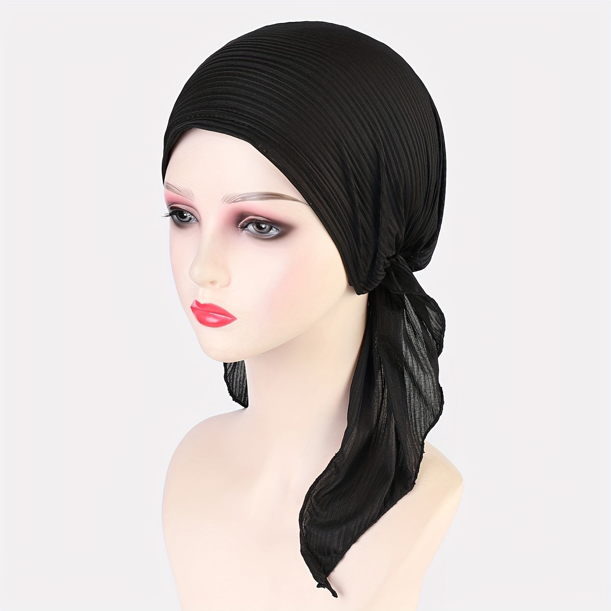 TEMU Solid Color Pleated Turban Hats Solid Color Head Wraps Breathable Beanies Ramadan Headscarf Chemo For Women Daily Use