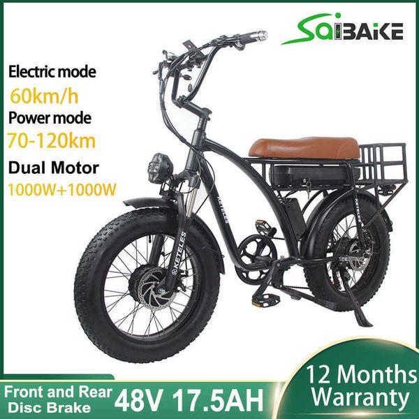 Electric Bike 2000W 48V 17.5Ah Mountain Bike Front Rear Dual Hub Motor 20*4 inch Fat Ebike Electric Bicycle Cargo e bike