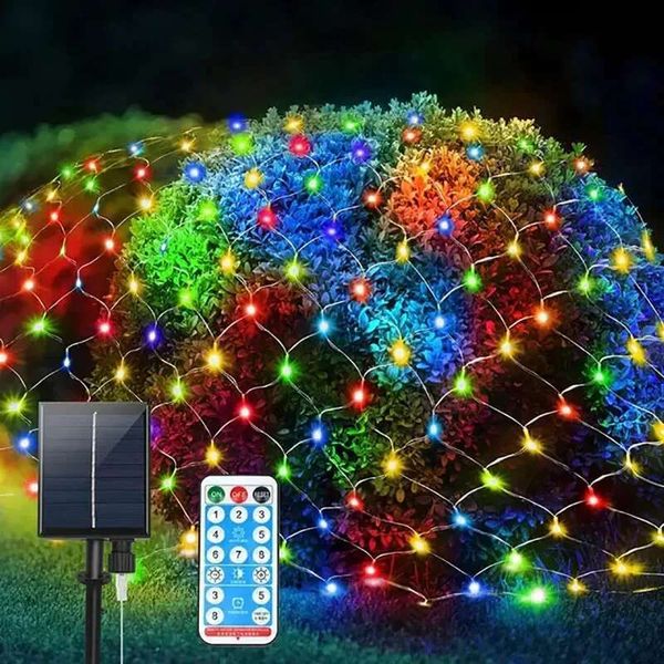 2024 Solar Mesh Curtain Waterproof Outdoor Fairy String Lights, 8 Modes LED Net Christmas Decoration dh910320090