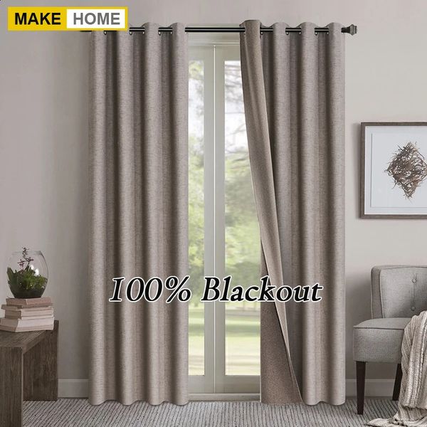 Both Sides Linen 100% Blackout Curtains for Living Room Bedroom Waterproof Garden Thick Drapes Window Curtain Panels 240804