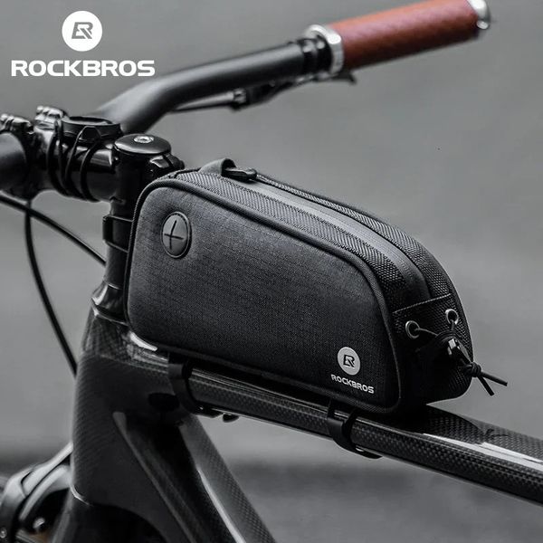 ROCKBROS Bicycle Bag 1.3L Portable Frame Front Tube Cycling Bag Waterproof MTB Road Bicycle Pannier Black With Headphone Jack 241212