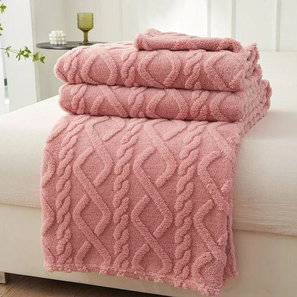 Blanket Solid colored plush blanket flannel swing blanket soft adult bed cover winter warm stitched fluffy bed 241107ww12