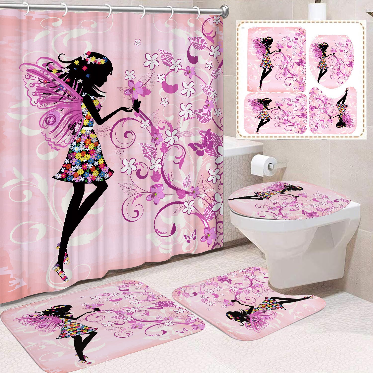 YL-37497 Shower Curtain African Girl Home Bathroom Decoration Curtain Toilet Floor Mat Toilet Non-slip Floor Mat