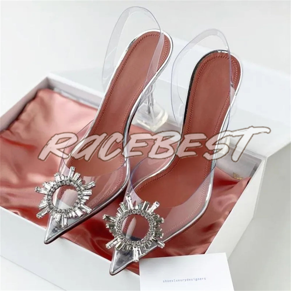 Sandals designer slingback heels Heeled Shoes dress shoe Satin pointed Crystal-sunflower Womens Luxury Party Wedding Shoes size35-41