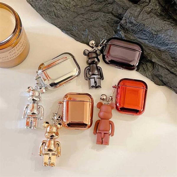 Earphone Accessories For AirPods Case Luxury Gold Plating Hard Cover For AirPods 1 2 AirPods Pro Wireless Earphone Case With Cute Bear Metal