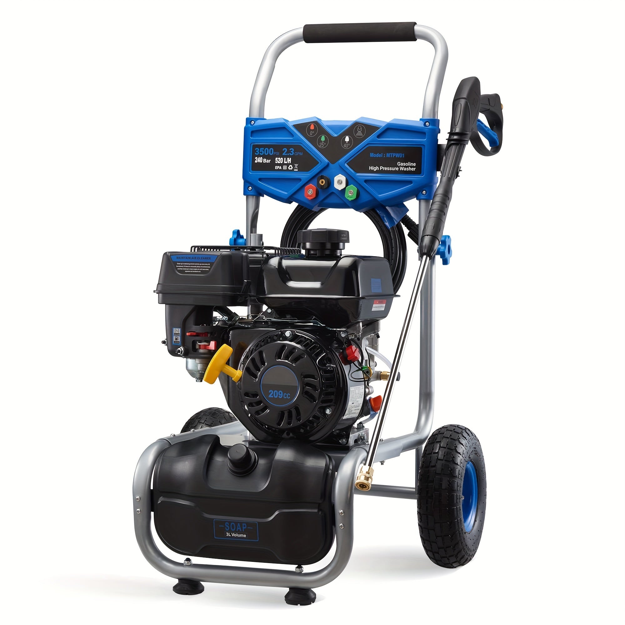 TEMU Efurden 3500 Psi Pressure Washer - 2.3 Gpm 209 Cc Gasoline Power Washer With 25-foot Hose And 4 Nozzles, Garden Cart High-pressure Cleaner -