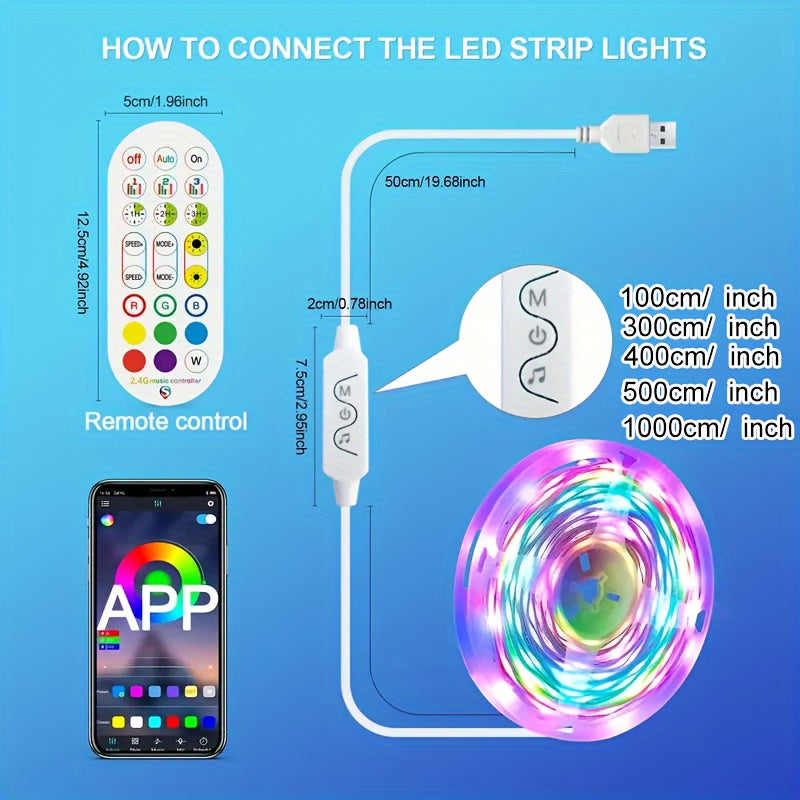 TEMU Rgbic Smart Led Lights For Tv, Usb Tv Led Lights For 10--monitor, Smart Led Light Strip With Music Sync, Color Changing, And App Control -