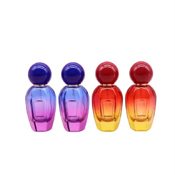 Refillable Bottle Luxury 30ml Atomizer Spray Gold Screw Pump Round Ball Lid Empty Gradient Colorful Glass Perfume Bottles