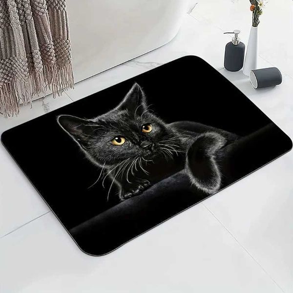 Cute Black Cat Pattern Diatom Mud Bathroom Mat Bathtub Mat Absorbent Non-slip Strawberry Bath Rug Modern Carpet Floor Mat DecorXJ240807
