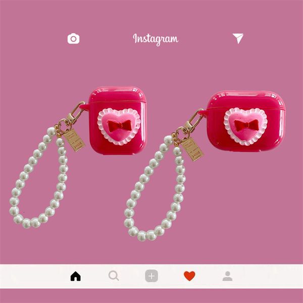 ddmygifts Pink heart-shaped pearl pendant suitable for Pro1-2-3 generation Bluetooth wireless headphone case soft shell A