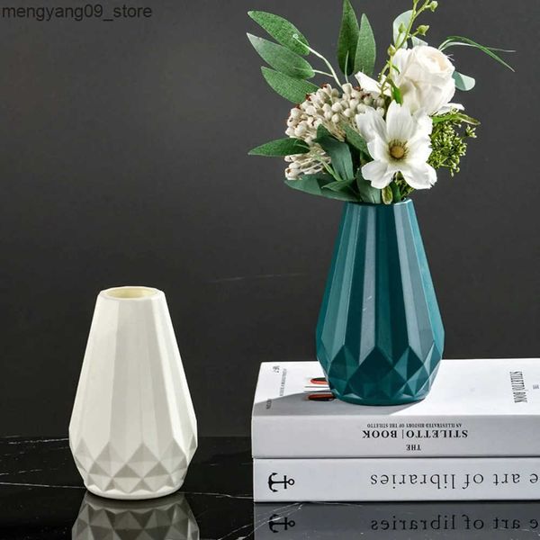 Vases Diamond Shaped Flower Vase Fashion Imitation Ceramic Plastic Flower Pot Nordic Style Modern Flower Arrangement Living Room J241210