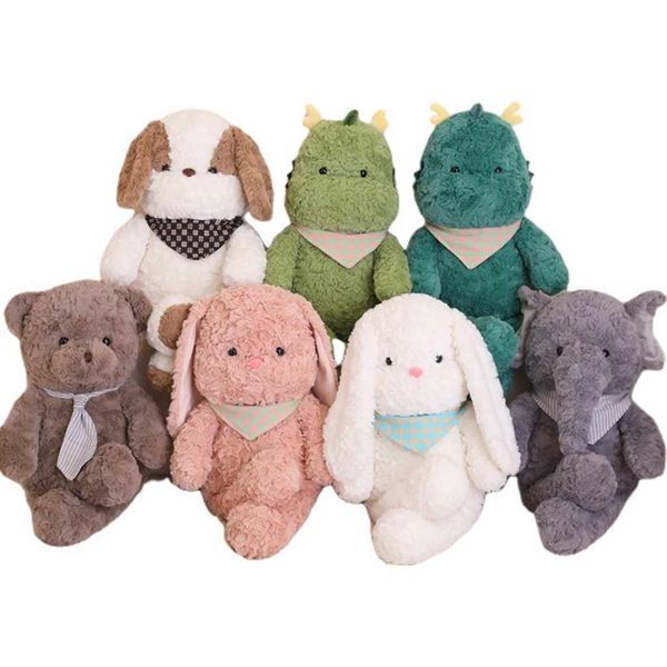 Plush Dolls 60cm Kawaii Bib Animal Plush Toys Stuffed Cute Elephant Bunny Fox Dog Husky Zoo Animals Comforting Doll Birthday Christmas GiftY
