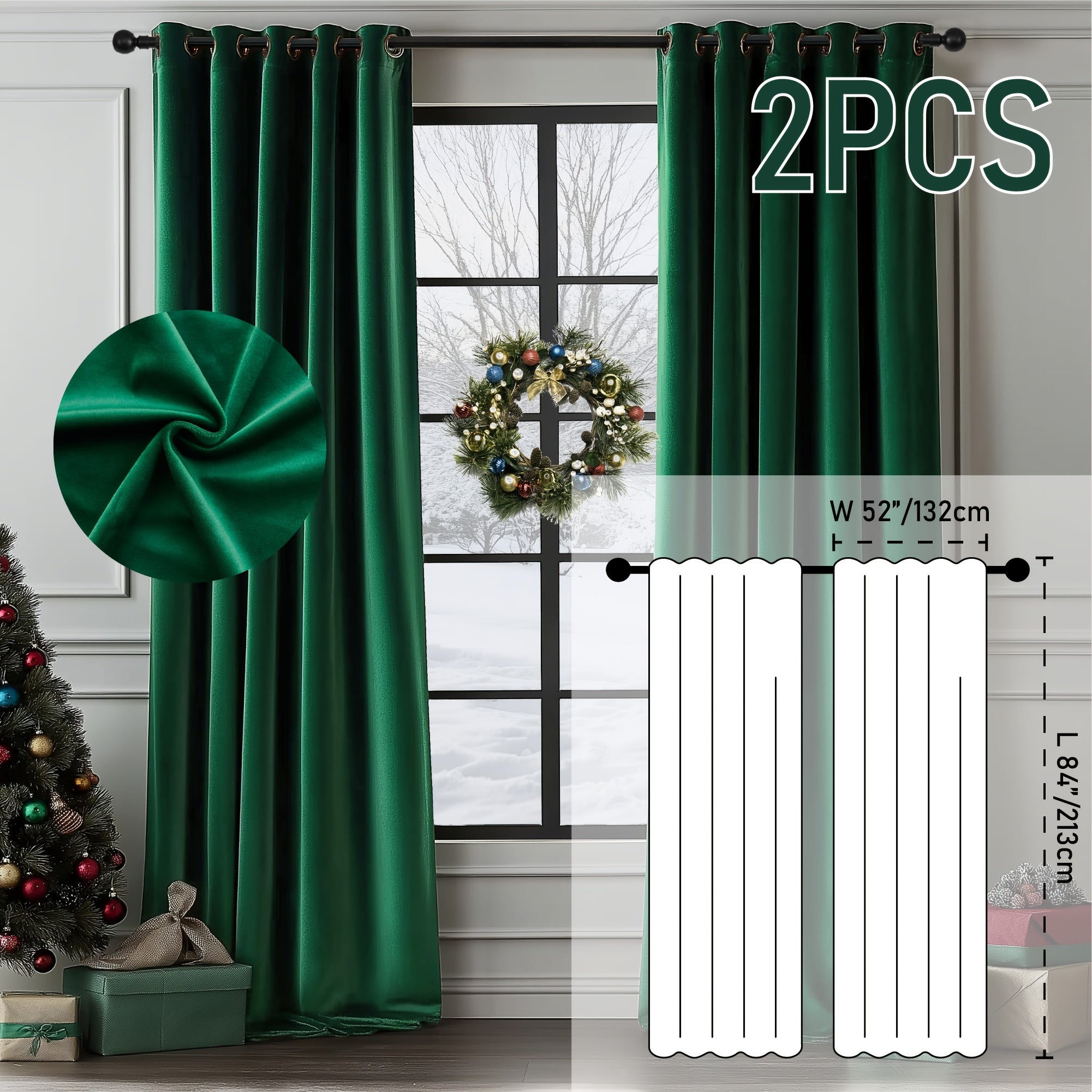 TEMU 2pcs Luxury Velvet Room Darkening Curtains - Thermal Insulated & Noise Reducing, Soft Window Panels For Living Room And Bedroom Decor, Christmas