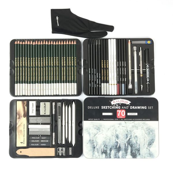 Pencils Professional 70Pcs Drawing Sketching Set Sketch Graphite Charcoal Tin Box Wood For Artist Supplies 230317