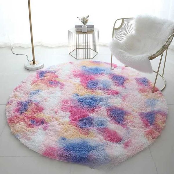 Carpet 1pc Circle Round Shaggy Rug Tie Dye Soft Living Room Bedroom Carpet Floor Mat Anti-Skid 40CM Modern Style Home Decoration Z241023