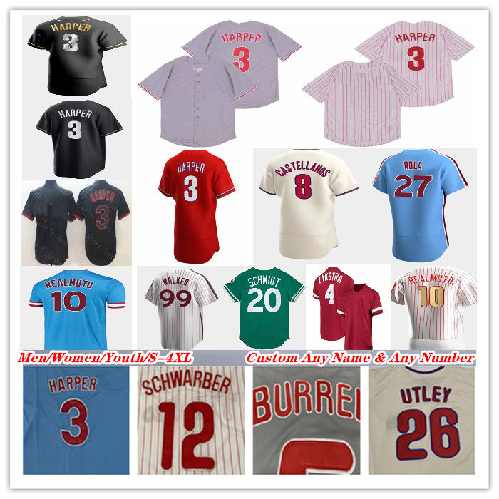 Baseball Jerseys Custom Bryson Stott Brandon Marsh Edmundo Sosa Zack Wheeler Taijuan Walker Chase Utley PAT BURRELL JIMMY ROLLINS Shane Victorino RY