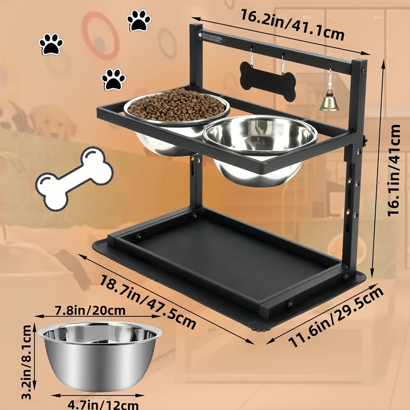 TEMU Adjustable Elevated Dog Bowl With Raised Dog Bowl Holder For Large And Medium Dogs, Metal Dog Bowl With 2 Stainless Food Bowls
